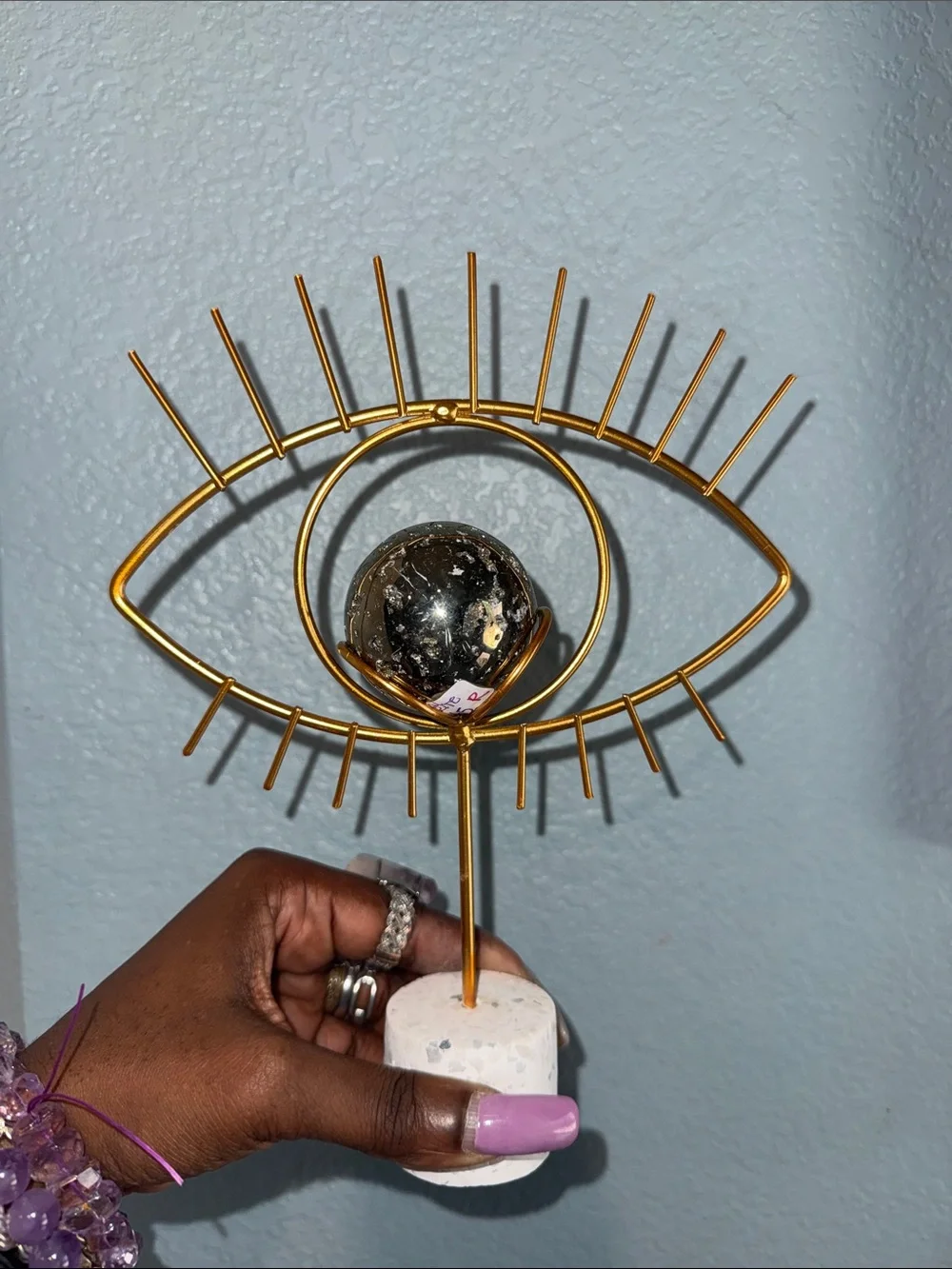 Gold Black Pewter Eye Sphere Stand with Chalk Base - Price for 1